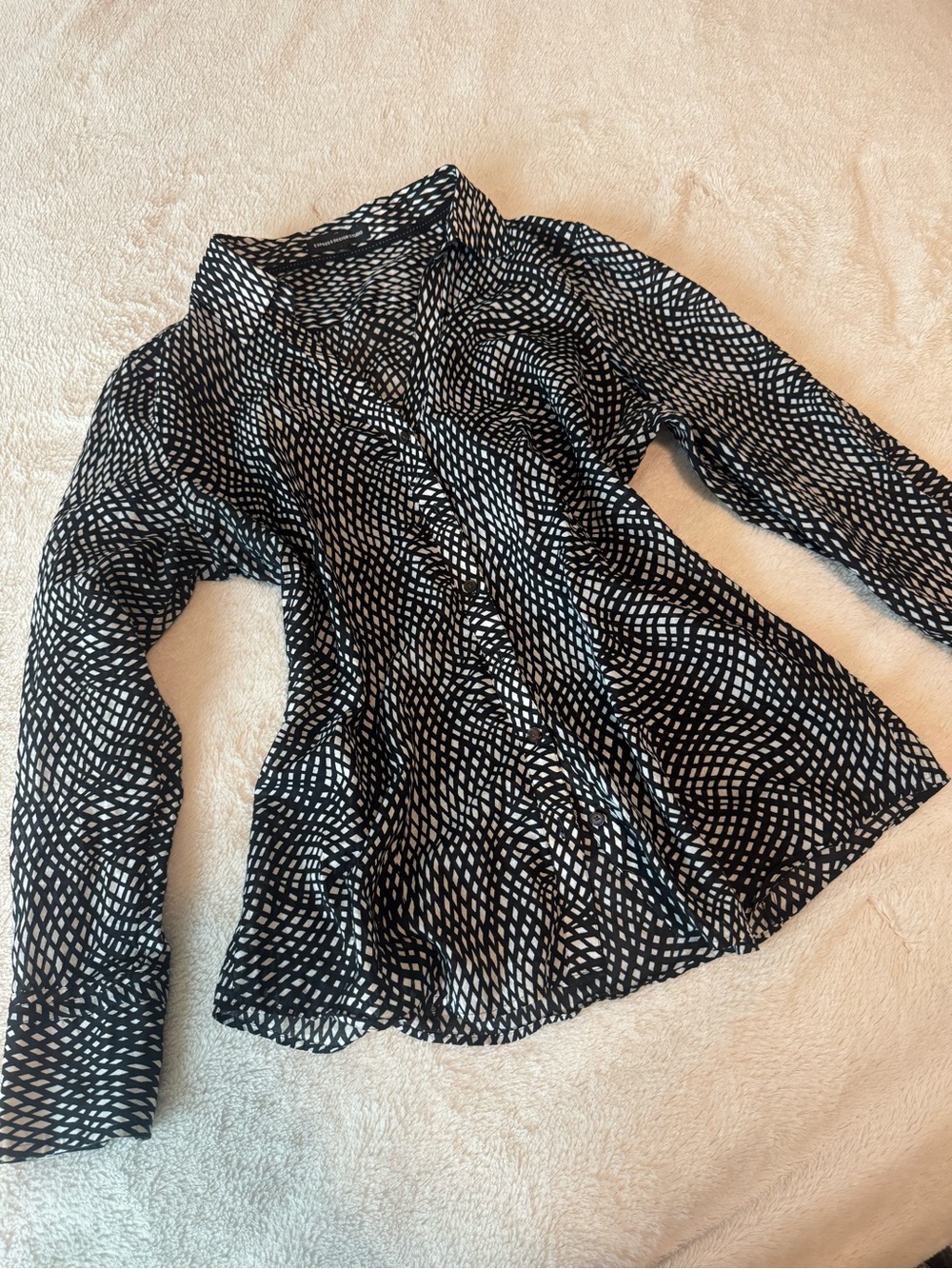 Express Black & White Printed Button-Down Blouse